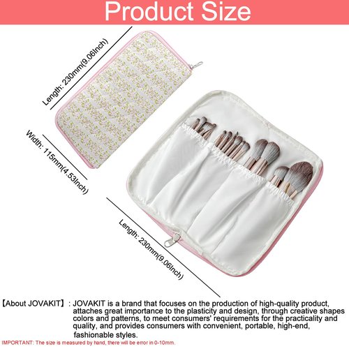 JOVAKIT Quilted Makeup Brush Holder Travel Cosmetic Bag for Women, Floral Coquette Cotton Makeup Brush Case Toiletry Zipper Make Up Pouch, Travel Storage Organizer Pouch (Pink Floral)