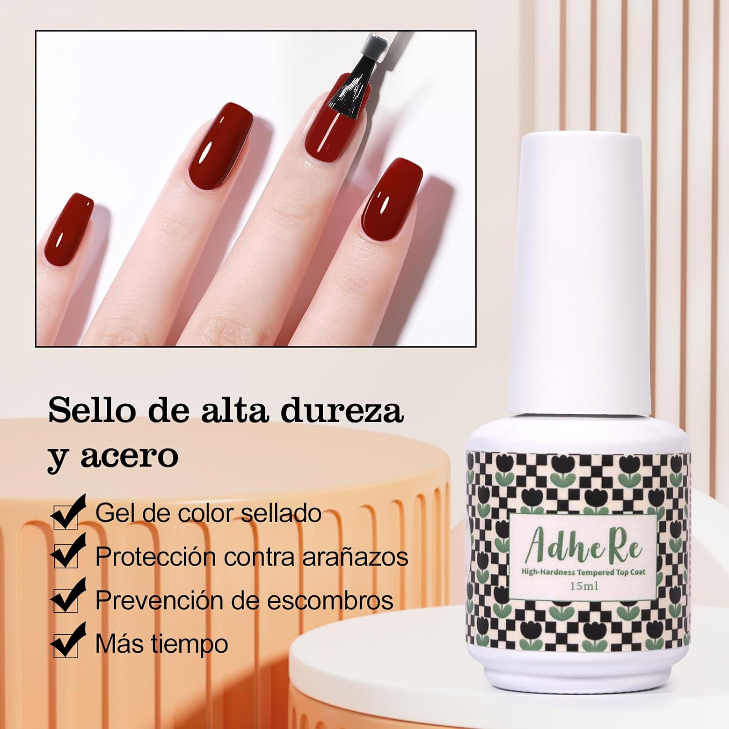 ADHERE Top Coat Gel Nail Polish - 15ML No Wipe Clear Finish for Long-Lasting Shine | Ideal for Home DIY & Nail Salons