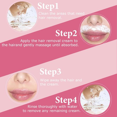 Facial Hair Removal Cream,Quick Gentle Fast-Acting Hair Remover Cream,Natural Aloe Vera & Chamomile,Long-Lasting Body Hair Removal Creams for Face & Lip,2PCS