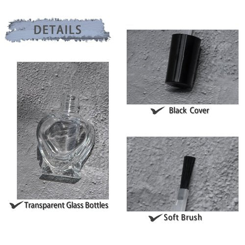 Agidea Empty Nail Polish Bottles Heart Shape, Empty Fingernail Polish Vials Containers Sample Bottles with Brush and Mixing Balls and Funnel for Nail Art Travel Size Pack of 6 (10ML)