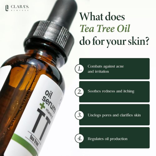 Clara's New York Tea Tree & Vitamin E Facial Oil Serum - Lightweight Hydration & Calming for All Skin Types - 30ml