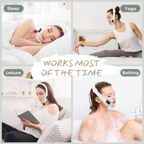 V-Face Electric Double Chin Device with 8 Modes & 15 Gear Adjustable Intensities - Intelligent V-Face Machine for Contouring Double Chin - White