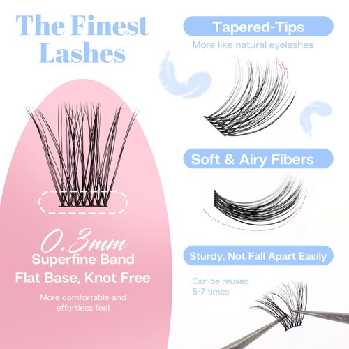 POPUP Lash Clusters Cluster Eyelash Extensions 168Pcs D Curl Natural Wispy Eyelash Clusters Mega Volume Reusable Individual Lashes Super Thin Band and Soft (703, 10-16MIX)