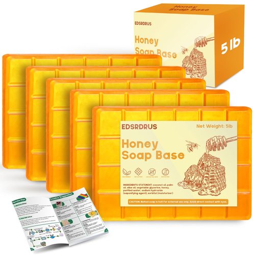 5lb Glycerin Soap Base - Scented Melt and Pour Soap Base for DIY Crafting, Easy to Cut, Vegan and Cruelty-Free, Moisturizing and Gentle on Skin, Perfect for Soap Making Supplies (Honey, 5 Pound)