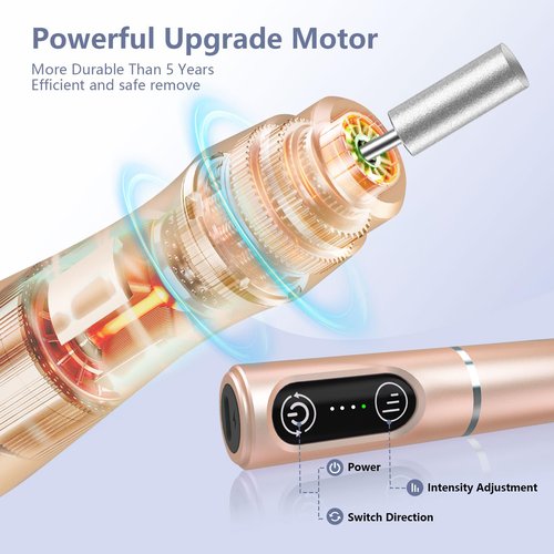 TUOBEO Cordless Nail Drill Electric Rechargeable File Kit, Professional Efile Acrylic Gel Nail Polish Remover Pedicure Manicure Machine Portable Set with 11 Bits 56 Sanding Bands for Salon Home Gold