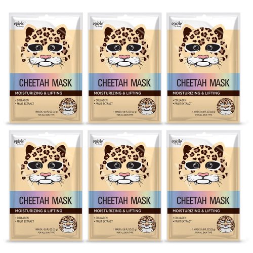 Epielle Character Face Mask Cheetah 6 Pack, Fun & Effective Korean Skin Care, Spa Party Favors, Stocking Stuffers, Birthday Gifts for Women, Self Care Gifts