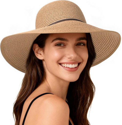 Sun Hats for Women - UPF 50+ Straw Beach Hat with Wide Brim for Summer Travel