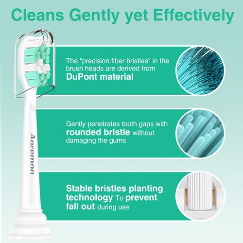 Aoremon Replacement Heads for Philips Sonicare C2 W Electric Toothbrush Heads fit for Phillips Sonicare Diamondclean Protectiveclean 4100 5100 6100 Brush Head for W2 W3, 8 Count White