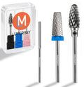 Lumcrissy 3Pcs Nail Drill Bits Set, 3/32'' YG6X Carbide Tungsten Bits, 5 in 1 Cross Cut, Safety Round Top & Cone Bits, Two Way Rotation, for Acrylic Gel Dip Powder Nails,Pedicure Cuticle Gel Remover