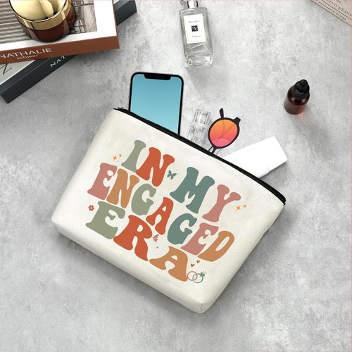 Creakraft IN MY ENGAGED ERA Makeup Bag Bridal Shower Gift Engaged Bachelorette Bride Stuff TS Fans Inspiration Merch Travel Cosmetic Zipper Bag