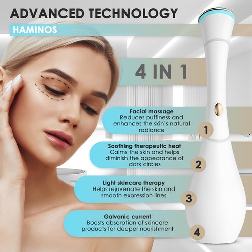 Eye Massager Wand with Heat, Vibration & Red/Blue LED, Ionic (Galvanic) Skincare Absorption, USB‑C Rechargeable with Charging Base, Helps Reduce the Look of Puffiness & Dark Circles