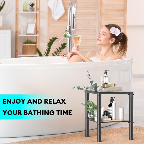 Shower Stool for Shaving Legs, Shower Step Stool for Inside Shower, Non-Slip Spa Shower Foot Rest, Corner Bathroom Bench Bath Seat with Storage Shelf for Small Shower Spaces, Rustproof & Waterproof