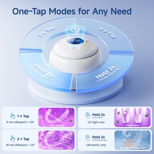 HouseSapp Ultrasonic Retainer Cleaner Machine - 45kHz Dental Clean Pod with 6 Cleaning Lights for Denture, Toothbrush Head, Aligner, Night/Mouth Guard, Jewelry, Ultra Sonic Cleaner with Lifting Tray