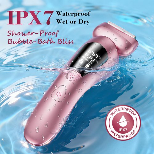 rategist Cordless Electric Razors for Women: Rechargeable Painless Bikini Trimmer for Body Hair - IPX7 Waterproof Shaver with LED Display for Face/Underarm/Leg Blush Pink