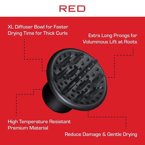 Red by Kiss Hair Dryer Diffuser - Heavy Duty Rubber Grip for Volume & Fast Drying | Compact Design