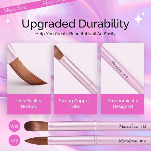 MelodySusie Acrylic Nail Brush Set - 4 Professional Brushes for Acrylic Powder & 3D Nail Art | Sizes 8-16