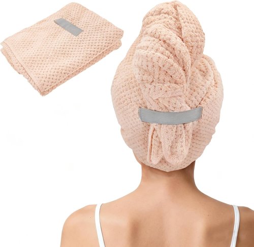 Skiennix Large Microfiber Hair Towel - Super Soft Quick Dry Wrap for Curly Hair | 24''x40'' Pink