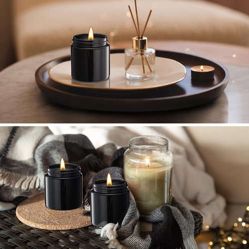 Norme 48 Pcs 4 oz Glass Jars with Lids Leakproof Round Airtight Empty Cosmetic Jars with Inner Liners Lid for Storing Lotions Powder Ointments Candle Making Tins (Black)