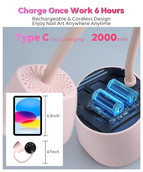 DAQVQ UV Nail Lamp, UV Light for Gel Nails Polish, Rechargeable 2 in 1 Mini Nail Light and LED Desk Lamp with 4 Timers, Auto Sensor & Fast Curing, Gooseneck Nail Light for Home DIY Salon Use