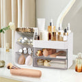 FZHZZ Makeup Organizer Countertop with Drawers, Cosmetic Organizer with Travel Makeup Brush Holder, Skincare Organizer & Storage with Drawers for Bathroom, Beauty Essentials, Eyeshadow (white)