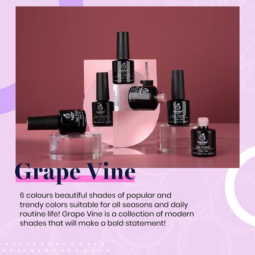 Beetles Purple Gel Polish - Grape Vine 6 Colors Purple Lavender Dark Lilac Glitter Pink Nail Polish Soak Off Uv LED Gel Nail Kit Salon Diy Nail Art Manicure Home Valentines Spring Gifts for Women