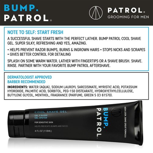 Bump Patrol Cool Shave Gel - Sensitive Clear Shaving Gel With Menthol Prevents Razor Burn, Bumps, Ingrown Hair - 4 Ounces 4 Pack