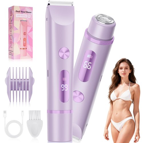 Bikini Trimmer for Women, Painless Electric Razor Remover for Leg, Body, Armpit & Facial Hair, Rechargeable Cordless IPX7 Waterproof Shaver with Ceramic Blade, Easy Cleaning, USB Charging, Purple