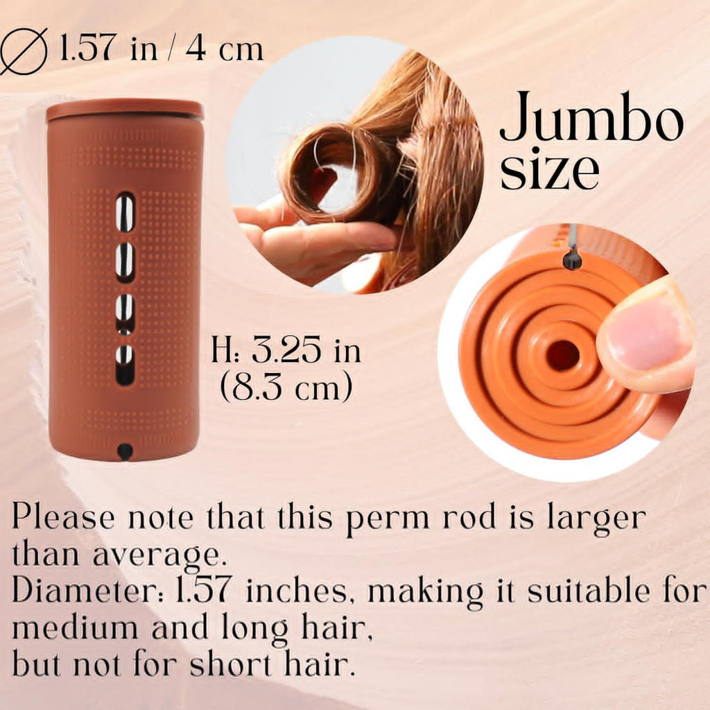 Skiennix Extra Large Perm Rods - Jumbo 18 Pcs Hair Rollers for Natural & Long Hair, 3.25in Brown