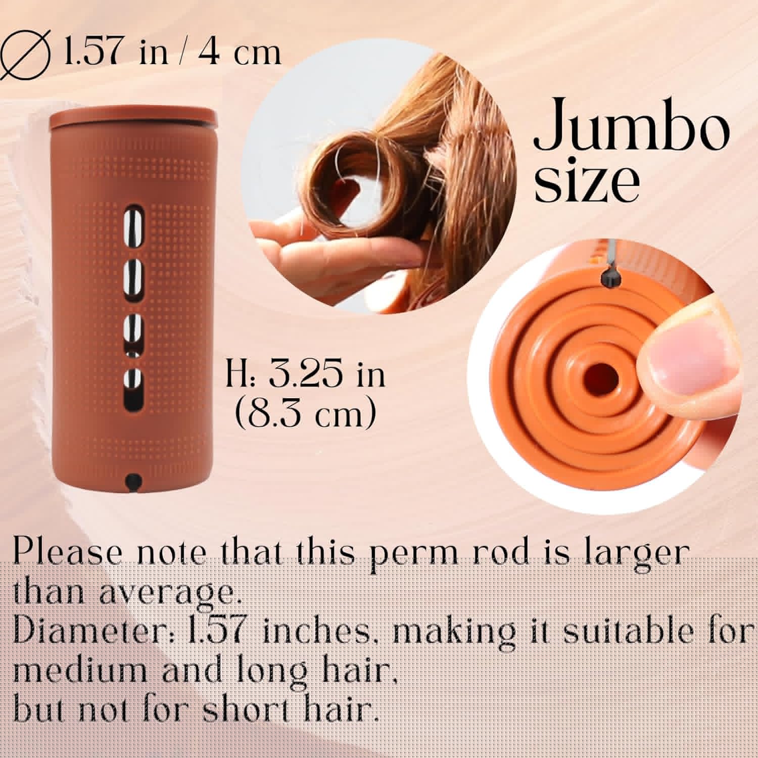 Skiennix Extra Large Perm Rods - Jumbo 18 Pcs Hair Rollers for Natural & Long Hair, 3.25in Brown