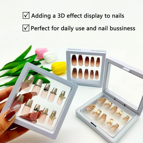 GUXACU Press On Nail Packaging Boxes - 3D Floating Storage and Display Box With 60pcs Double Sided Adhesive Tape for Nail Tech