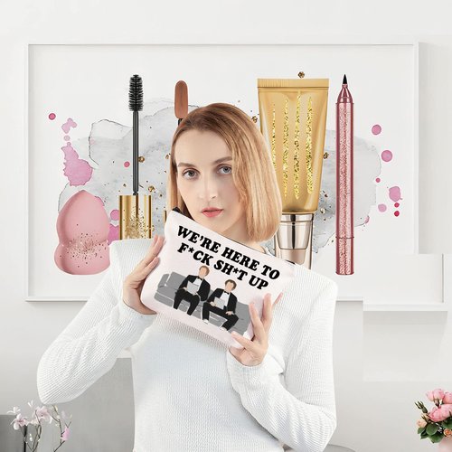 LEVLO Step Brother TV Show Cosmetic Make Up Bag Brennan Dale Fans Gift We're Here To f*ck sh*t up Step Brothers Makeup Zipper Pouch Bag For Friend Family (We're Here)
