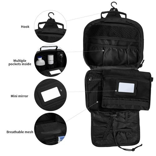 SUNRISING Tactical Toiletry Bag for Men and Women, Men's Travel Toiletry Bag，Hanging Toiletry Bag Organizer Dopp Kit, Shaving Bag，Toiletries Shower Hygiene Bathroom Bag for Short Trips Camping - Black