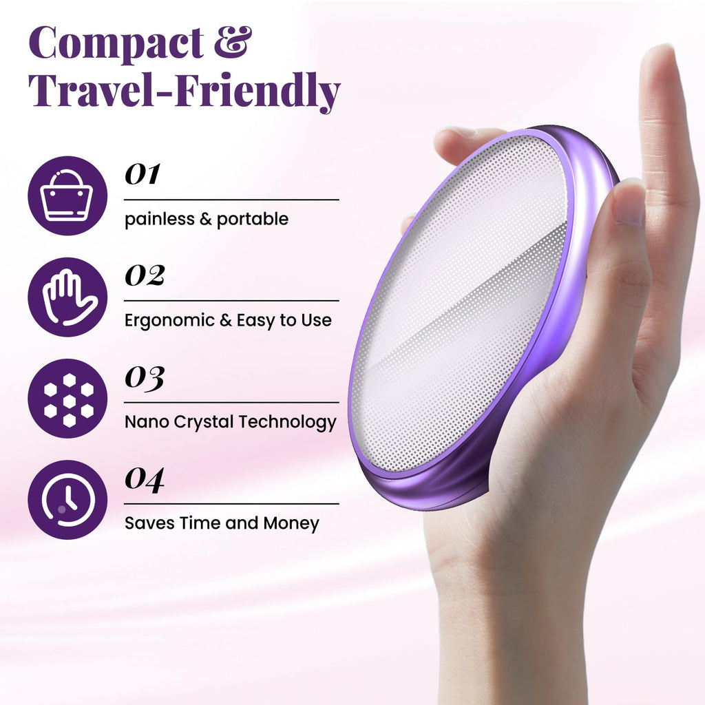 Wsiones Crystal Hair Eraser for Women and Men, Reusable Crystal Hair Remover Magic Painless Exfoliation Hair Removal Tool, Magic Hair Eraser Device for Back Arms Legs(Purple)