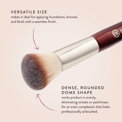 BK BEAUTY 106 ROUND FOUNDATION BRUSH – Dense Dome Shape for Liquid & Cream Foundation, Seamless Streak-Free Application, Multi-Use Face Makeup Tool