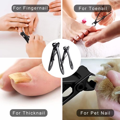 Nail Clippers for Thick Nails,Fingernail Toenail Clippers,Nail Clipper Set for Adult Men Women (Black)