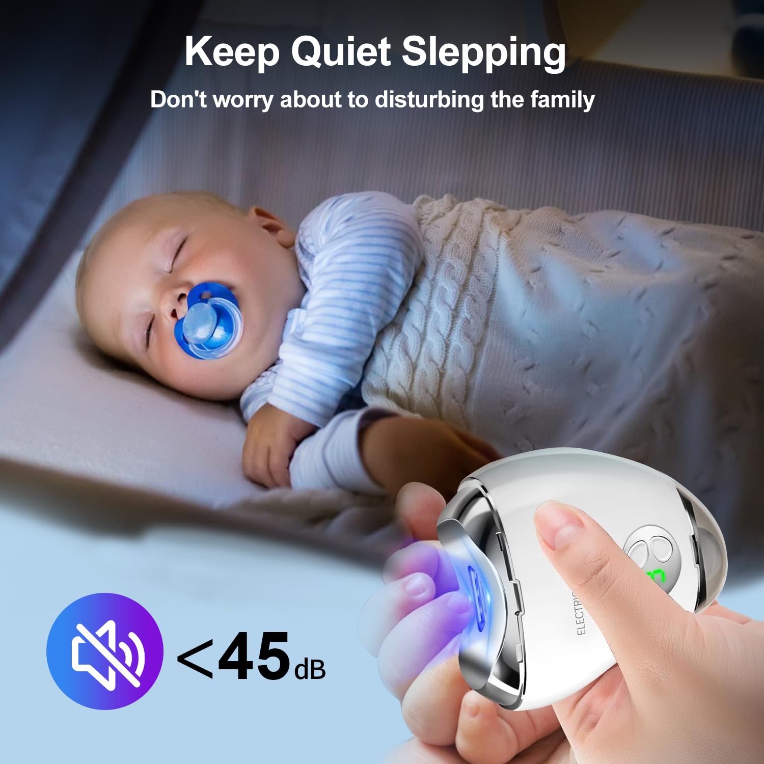 Yibosoar Electric Nail Clipper with LED Light & 3 Speeds, Fingernail Cutter and Polisher 2 in 1 Design, Nail Scraps Storage Rechargeable Safety Fingernail Trimmer for Baby Seniors and Adult