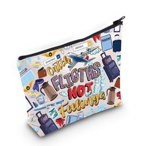 LEVLO Flight Attendant Cosmetic Make Up Bag Pilot Gift Catch The Flights Not Feelings Makeup Zipper Pouch Bag Airplane Traveler Gift (Flights Not Bag)