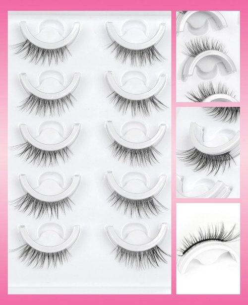 Self Adhesive Half Lashes 12mm Self Adhesive Eyelashes Preglued Glueless Natural False Lashes No Glue Needed Strip Lashes Easy for Beginner 5 Pairs by EMEDA(Half Lashes 874)