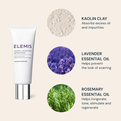 ELEMIS Herbal Lavender Repair Mask - Soothing Clay Mask for Radiant Skin | 2.5 Fl Oz