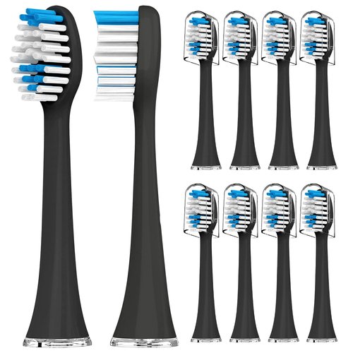 Toothbrush Replacement Heads Compatible with Acteh Toothbrush,with Dust Cover Caps,10 Pack (Black, Medium)