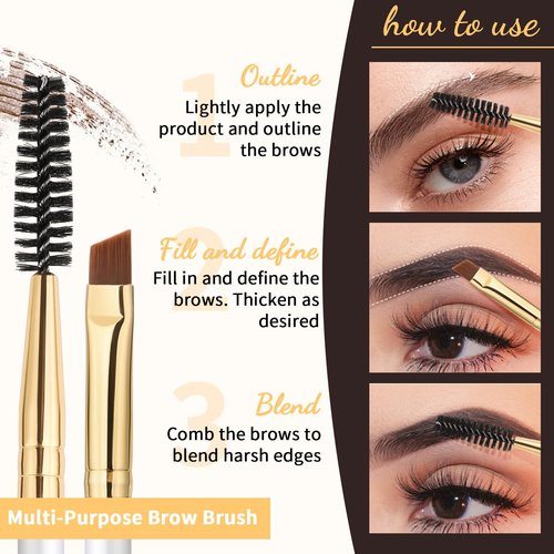 Docolor Eyebrow Brush Duo - Professional Angled Brush & Spoolie for Perfectly Shaped Brows | White