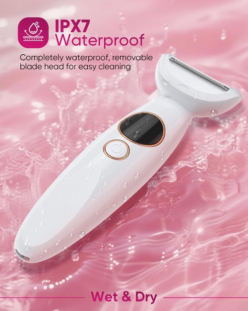 Shaver for Woman for Face, IPX7 Waterproof,White,3 in 1 Bikini Trimmer for Women, Electric Razors for Women with Display, Painless Bikini Trimmer, USB Charging, Electric Shaver for Woman