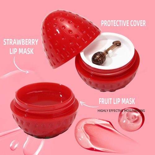 6 PCS Mini Bee Lip Balm Lip Mask Fruit Pot,Strawberry Lip Balm for Teens Girls 8-12,Lemon,Peach,Cherry Moisturizing Lip Sleeping Mask Overnight Lip Treatment,Color lip Balm Gifts Set, Galentines Gifts