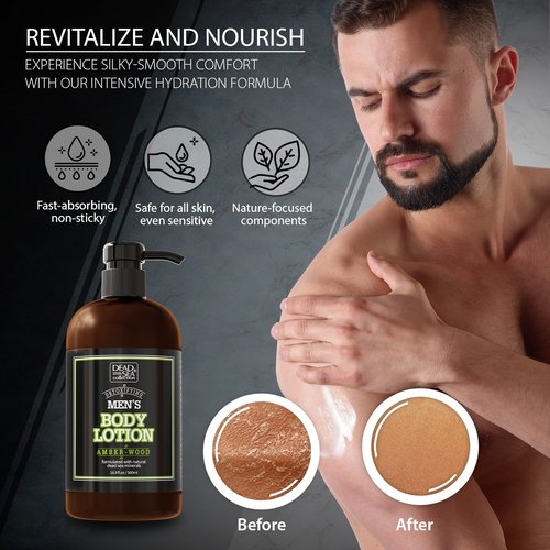 Dead Sea Collection Amberwood Men's Body Lotion - Nourishing Hydration with Amberwood Oil & Minerals - 16.9 Fl Oz