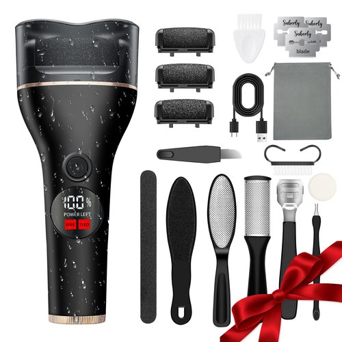 Electric Callus Remover for Feet, Rechargeable Waterproof Foot File Professional Foot Care Tools with 17-in-1 Pedicure Kit, Portable Callus Remover Kit to Remove Dead Skin Hard Skin Dry Cracks(Black)