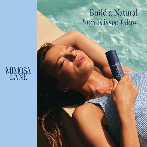Mimosa Lane Self Tanner, 8-in-1 Age Defying Face Serum, Hydrating Gradual Tan, Sunless Tanner with Anti-Aging Hyaluronic Acid and Vitamin B, C, E, Fragrance-Free, Vegan, Dark, 1 oz