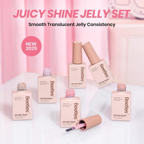 Beetles Jelly Gel Nail Polish Set - Ballet Dress Jelly Gel Polish, 6 Colors Milky Pink Nude Pink Sheer Gel Nail Kit Transparent Effect Soak Off UV DIY Manicure French Nail Art Gifts for Women
