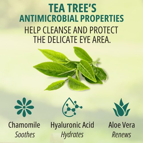 PURELID 100PCs Tea Tree Eyelid Wipes – Cleaning Eye Wipes for People with Dry Eyes & Allergies – Gentle Eyelid Cleanser with Hyaluronic Acid, Chamomile and Aloe – Individually Wrapped & Biodegradable