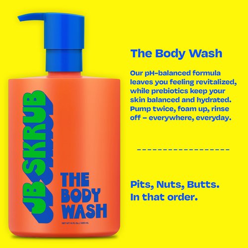 JB SKRUB The Body Wash for Kids, Tween & Teen Boys with Foaming Action & Natural Citrus Scent - No Harsh Ingredients Boys Body Wash - Conquer Adolescent Funk with Confidence - 14 Oz.