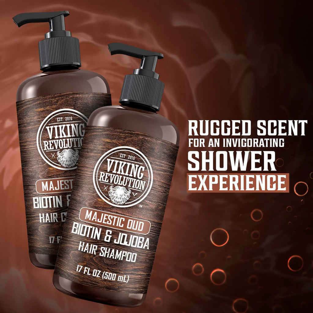 Viking Revolution Majestic Oud Shampoo & Conditioner Set - Biotin & Jojoba Oil for Thinning Hair (17 Oz)